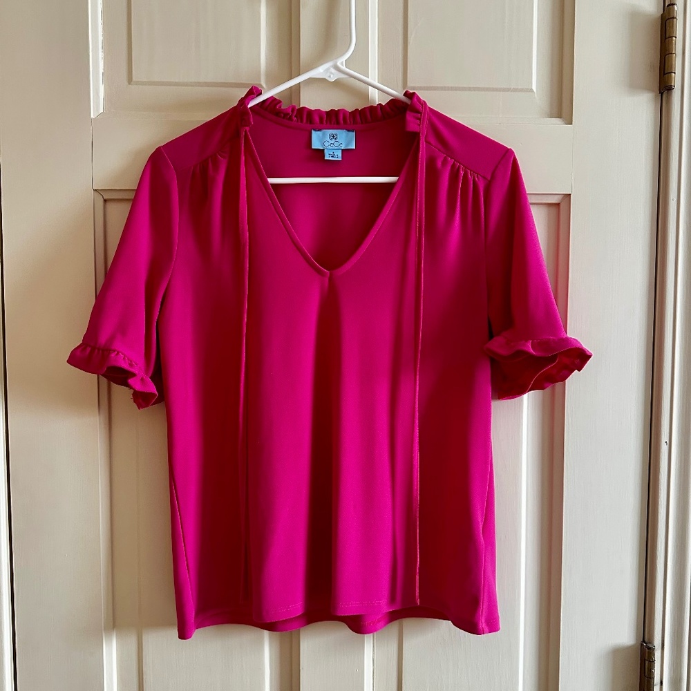 Cece fuchsia ruffle v-neck top women’s size small